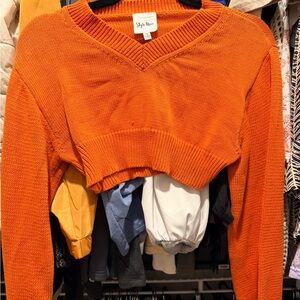 Vibrant Orange V-Neck Sweater by Style Maven